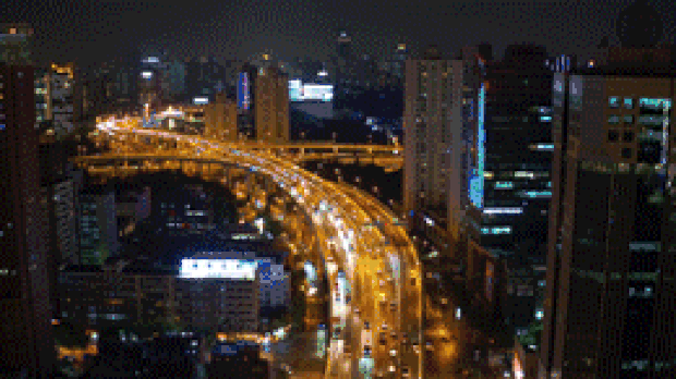 上海高架楼宇穿梭实拍夜景夜晚