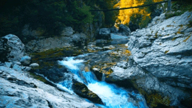 山泉河流流淌风景实拍