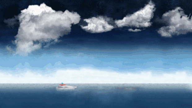水面轮船云朵背景动画