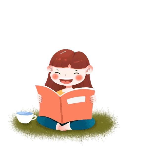在草地上看书的小女孩gif图素材
