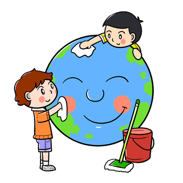 卡通世界地球日清洁地球