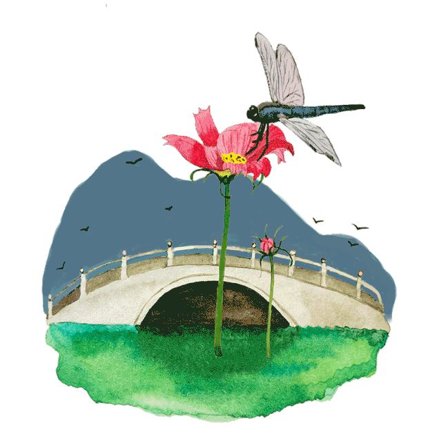 立夏节气农历装饰桥蜻蜓花