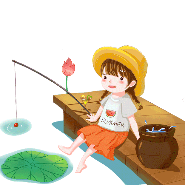 夏天立夏可爱小女孩钓鱼游戏插画
