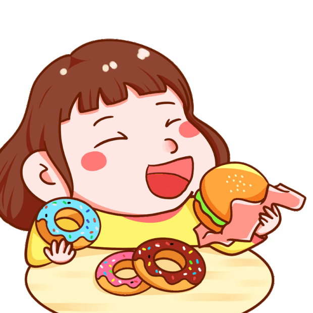 吃货微胖女生汉堡包甜甜圈