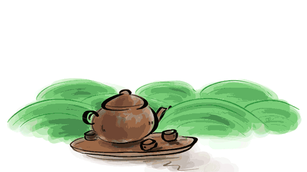 绿色茶园和茶壶