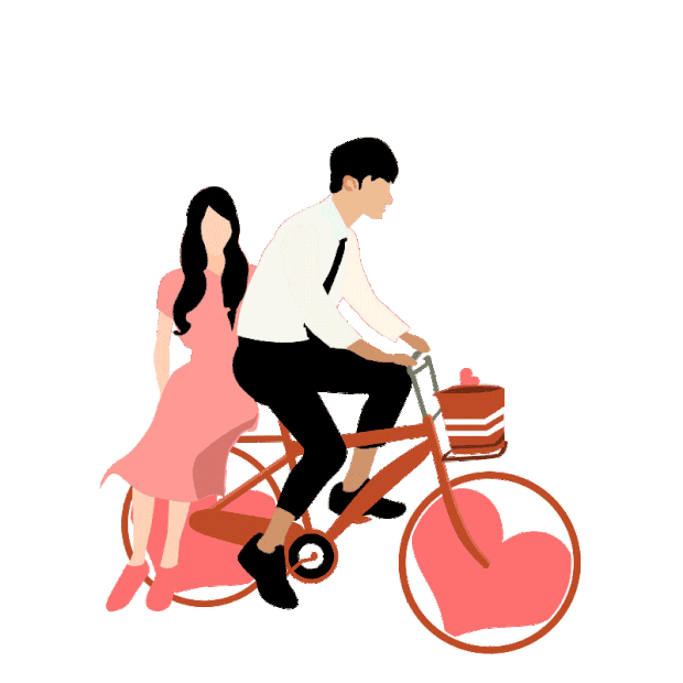 520情人节骑自行车的情侣卡通手绘