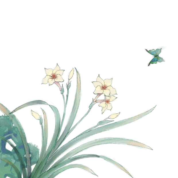 卡通手绘 水彩 水墨画 中国风 小清新 唯美 蝴蝶花朵 花卉 水仙花 植物 绿叶