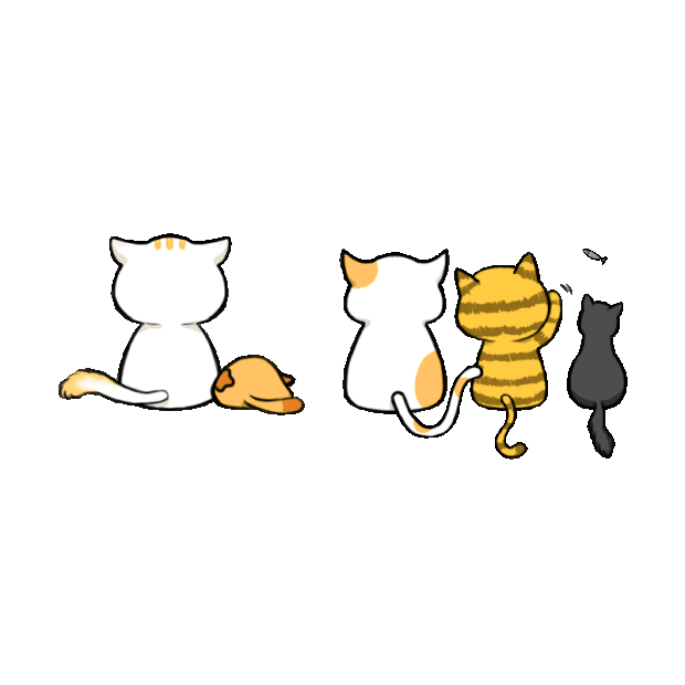 黄色白色卡通可爱小猫背影