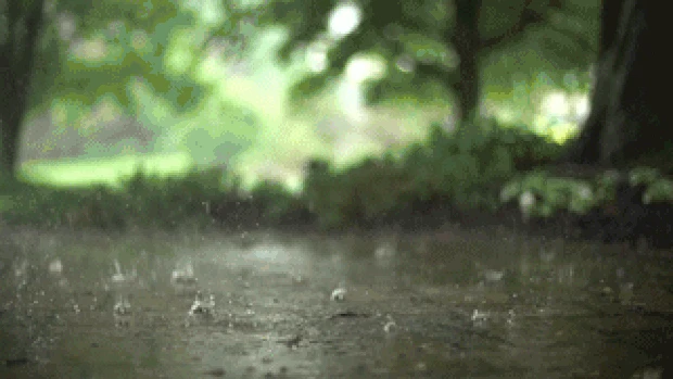 下雨天雨水滴落在地面实拍视频