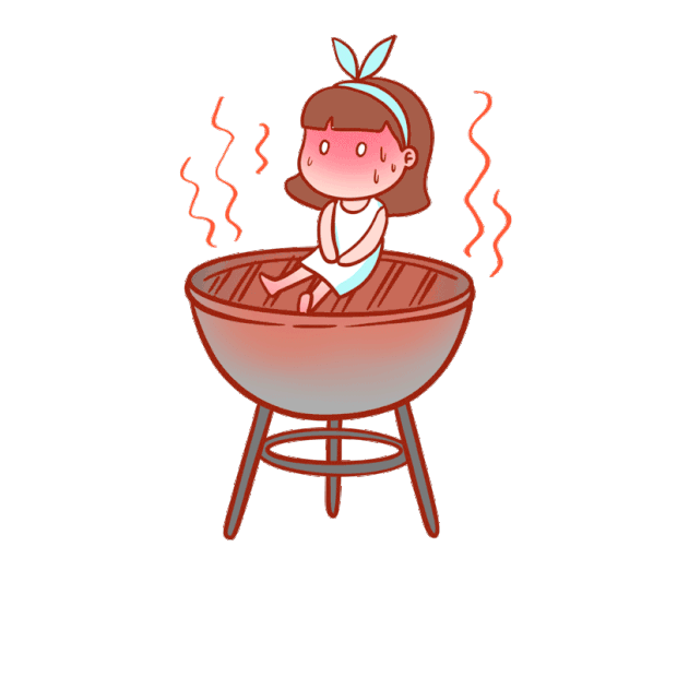 夏天夏季高温大暑搞笑蝴蝶结女孩坐在烤炉馒头流汗我和烤肉之间只差一撮孜然表情包gif图