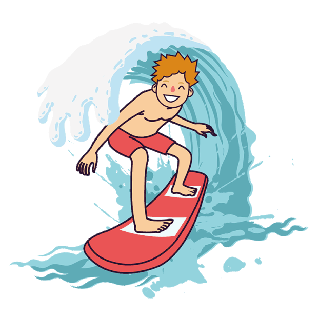 夏日清凉的卡通人物在冲浪