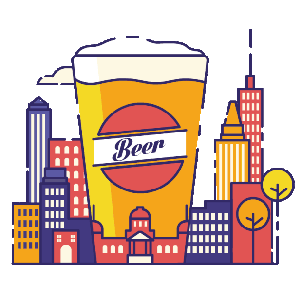 创意扁平插画啤酒节美式风格啤酒建筑gif图片元素