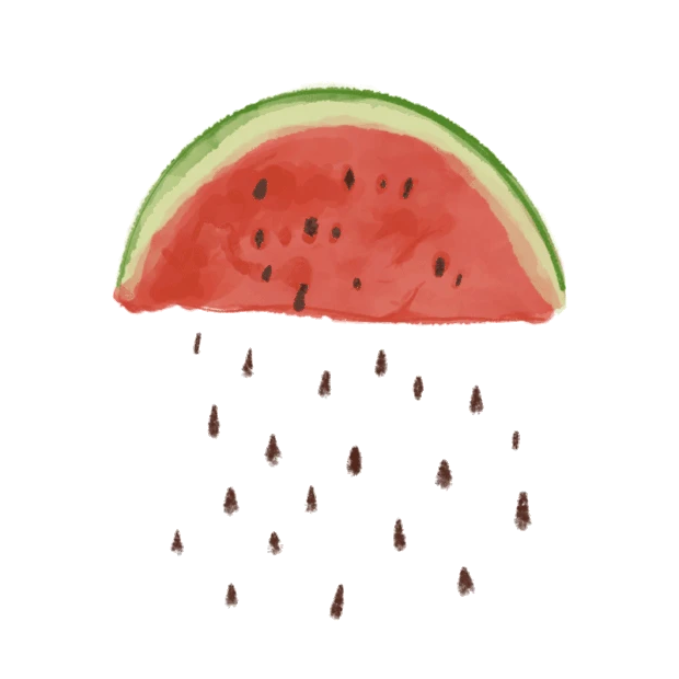 夏日小清新吃西瓜掉落西瓜籽下雨gif图片元素