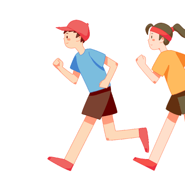 卡通手绘男孩和女孩跑步健身gif图