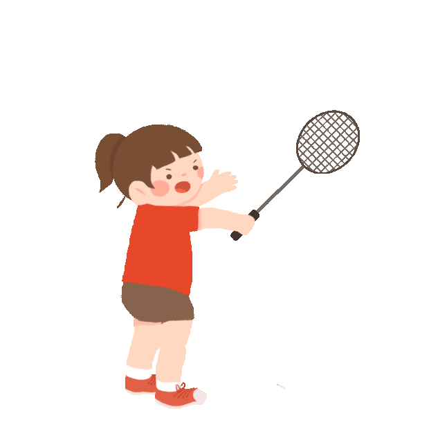 红色卡通打羽毛球女孩运动健身体育