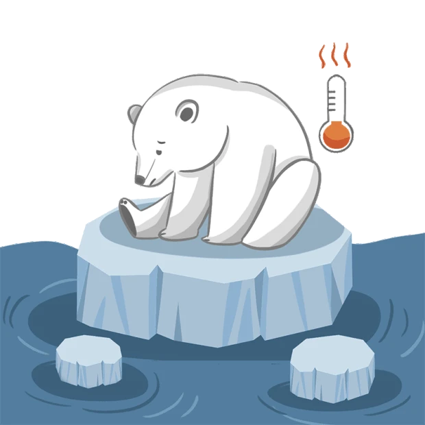 卡通北极熊冰川融化温室效应全球变暖