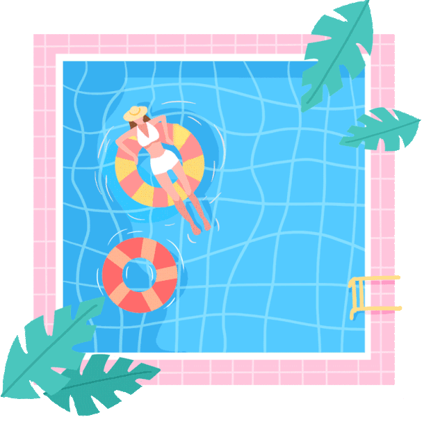 夏天大暑处暑泳池和游泳的人元素