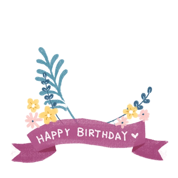 生日快乐卡通手绘蛋糕和花朵