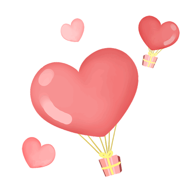卡通爱心礼物热气球漂浮gif图