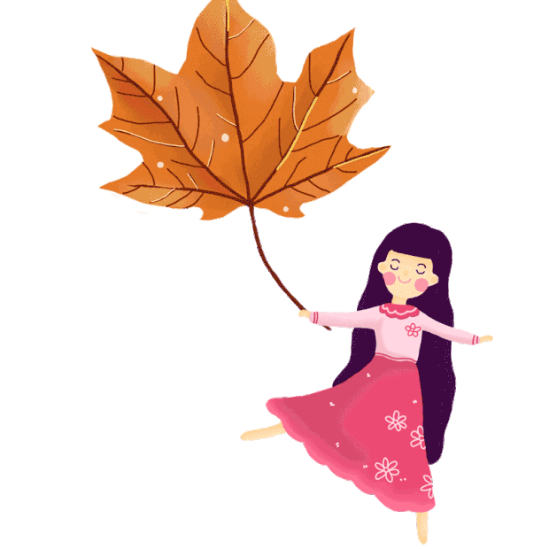 立秋秋天拿着枫叶跳舞的女孩gif图片元素