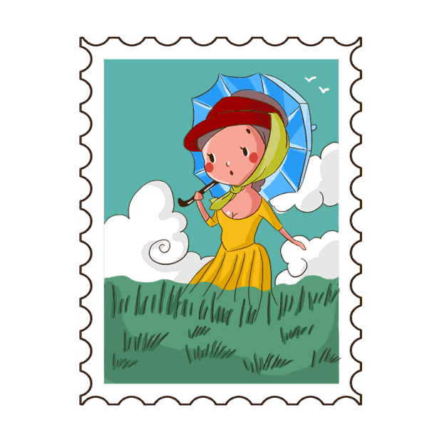 世界名画撑阳伞的女人采青邮票装饰