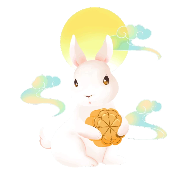  中秋节抱着月饼的玉兔