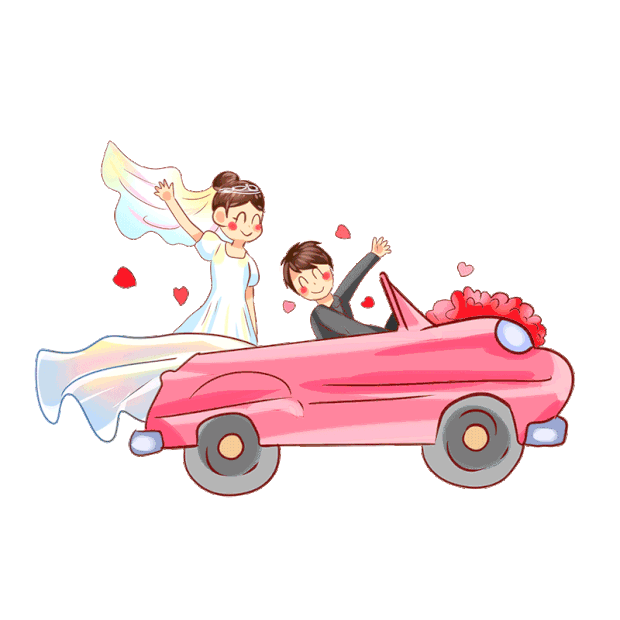 浪漫婚礼新郎新娘结婚婚车开车gif图