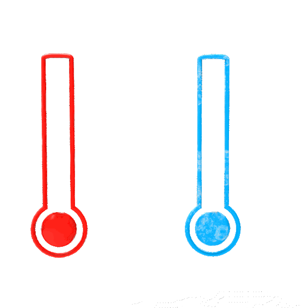 红色蓝色温度计酷热和酷寒降温冷热交替寒潮