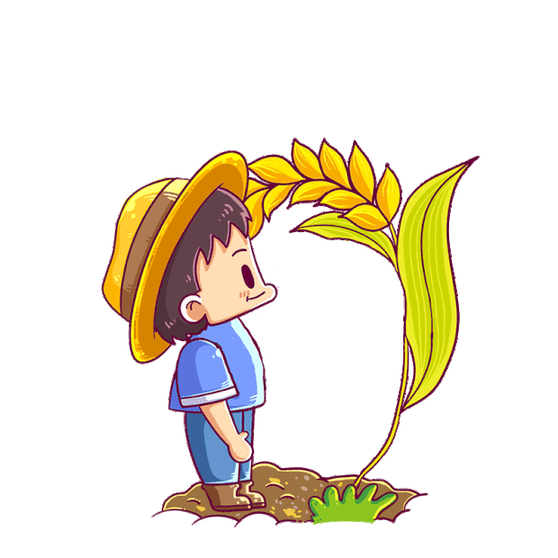卡通男孩收割小麦丰收农业农民麦子