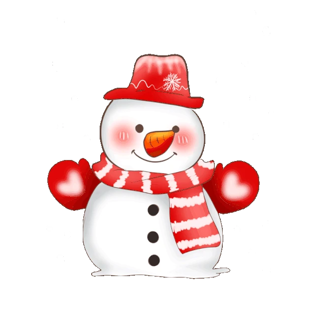 戴红色礼帽的圣诞雪人下雪冬天冬季