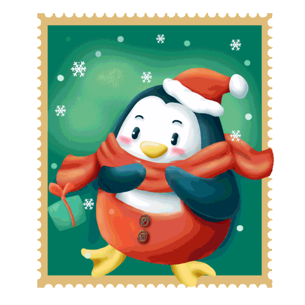 圣诞节圣诞庆祝圣诞企鹅邮票gif图片