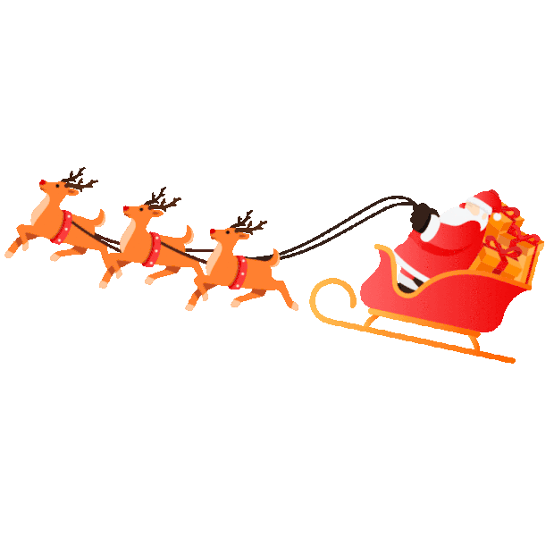 卡通红色圣诞节飞行的圣诞老人和驯鹿送礼物gif图素材