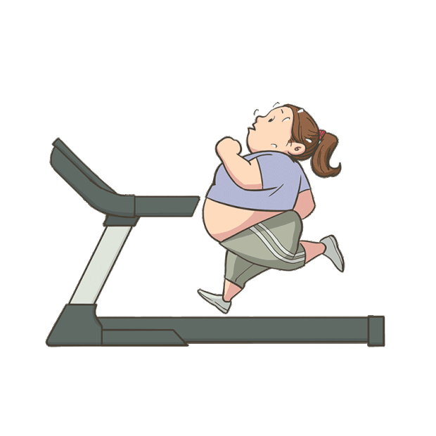 卡通肥胖女孩在跑步机上跑步减肥运动锻炼gif图素材