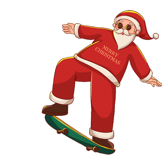 圣诞节圣诞老人玩滑板潮酷gif图素材