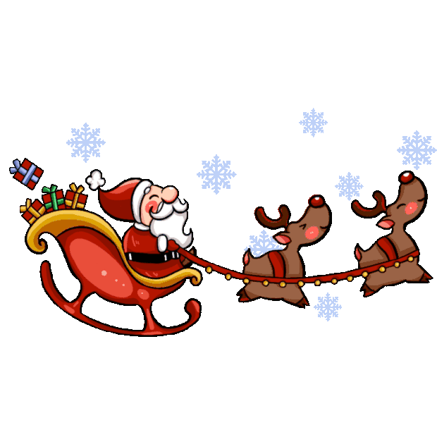 圣诞节圣诞驯鹿拉雪橇圣诞老人飞行送礼物gif图素材