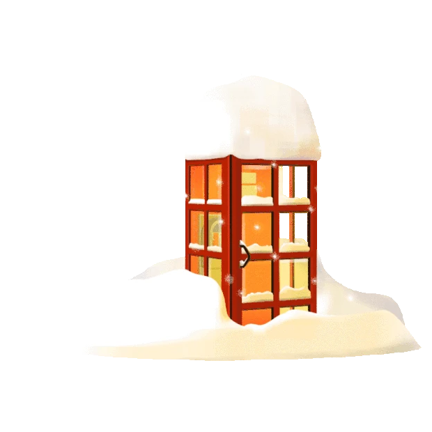 冬天下雪飘雪雪花雪堆里的公共电话亭gif图素材