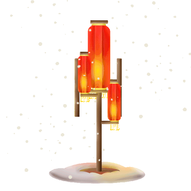 新年新春春节雪天的红灯笼下雪路灯大雪小雪gif图素材