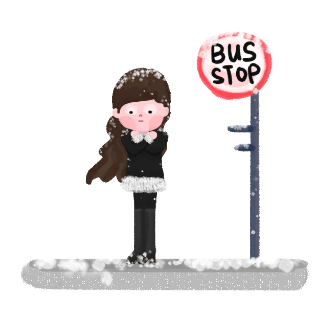 冬天冬季下雪雪天雪中女子车站等车gif图素材元素寒潮