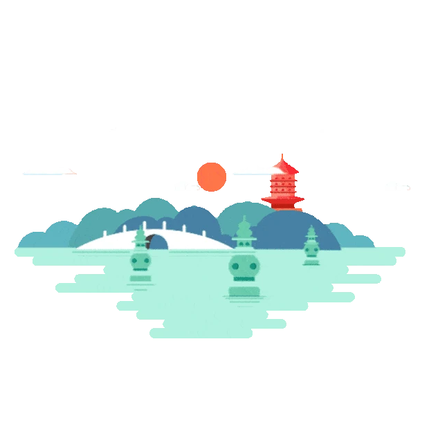 扁平杭州西湖山水风景旅游景点地标gif图素材