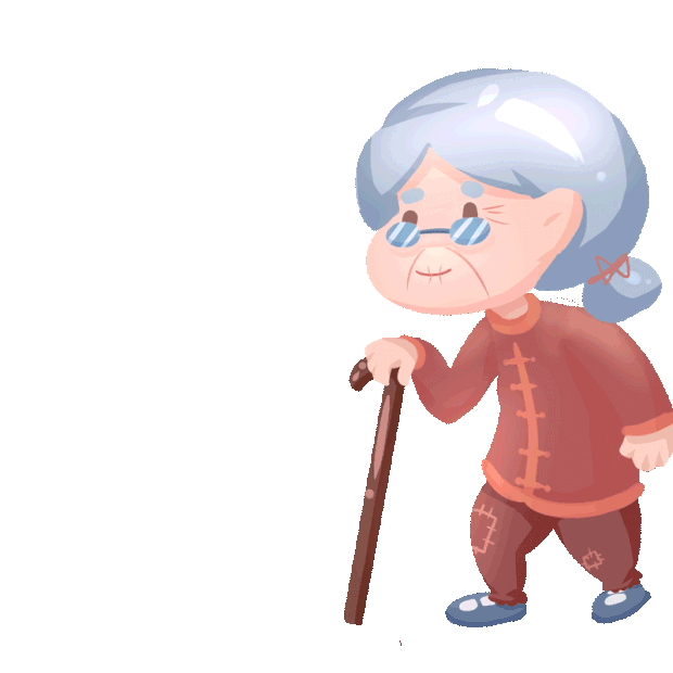 白发老奶奶拄拐杖走路老人老年gif图片