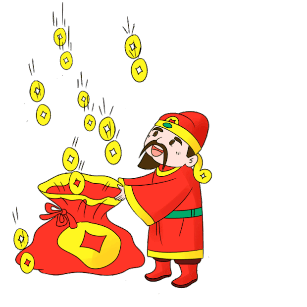 春节新年财神金币雨接钱表情包gif图