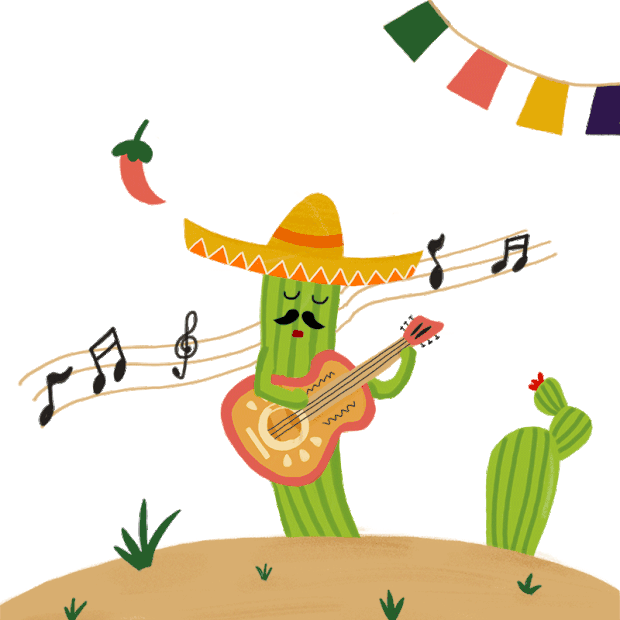 卡通仙人掌唱歌庆祝西部牛仔摇滚墨西哥吉他gif图素材