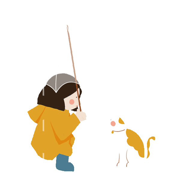 春天下雨女孩给小猫撑伞gif图素材
