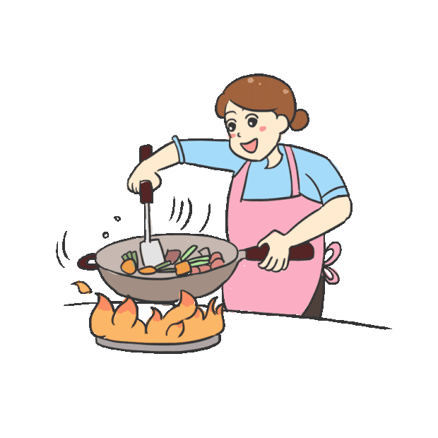 妈妈做饭掌勺炒菜料理彩色gif图素材