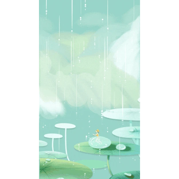 春天谷雨清新下雨天气荷花绿色竖版视频背景海报H5gif图素材