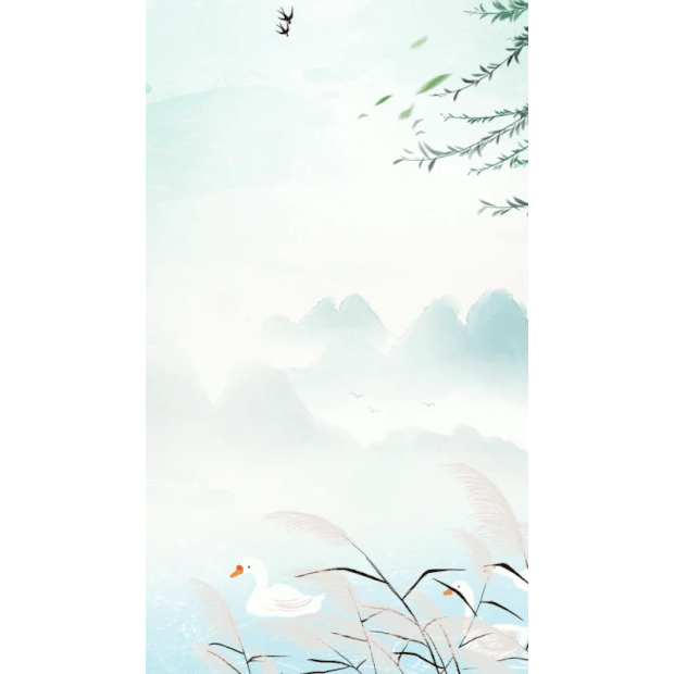 春天柳条芦苇山水水墨风竖版视频海报H5背景gif图素材