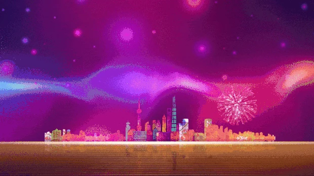 城市商务庆典霓虹烟花跨年视频背景gif图素材