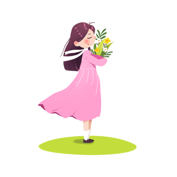 春天抱着花朵的女孩插画风gif图素材