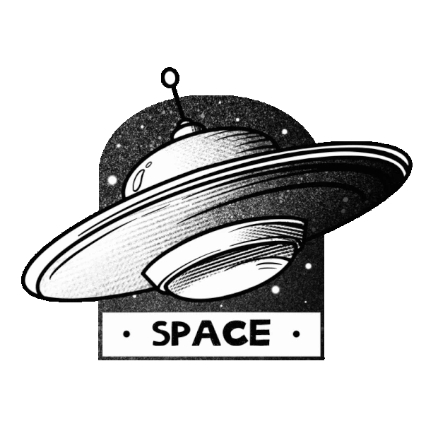 航天日太空飞碟贴纸复古黑白贴纸gif图素材