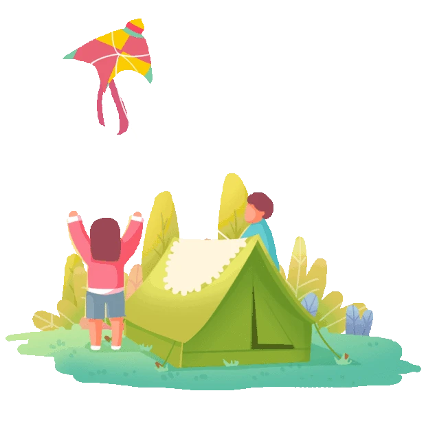 春天春游家庭郊游露营放风筝卡通gif图素材